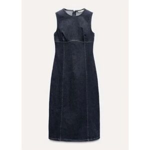 Zara Denim Midi Dress Sleeveless Crew Neck